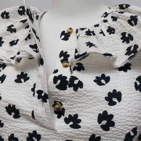 Udel New York Floral Seersucker Dress Women's S White Ruffle Collar Midi Cottage - Picture 6 of 9